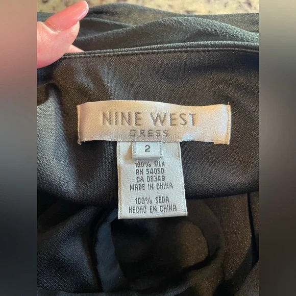 Y2K 100% silk chiffon black midi Dress size 2 - Picture 8 of 8